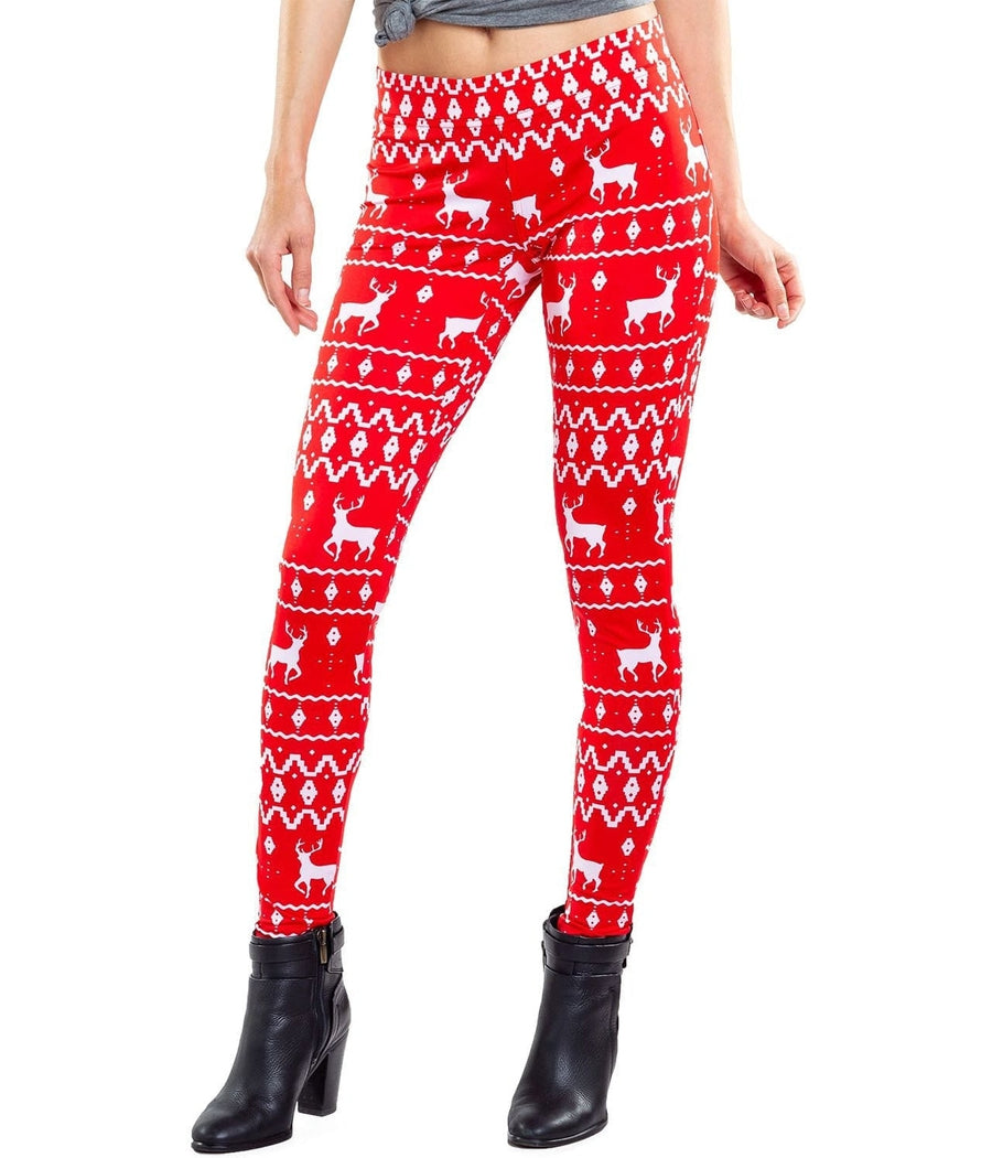 Red Reindeer Christmas Kid's Leggings, Premium Fashion Tights For Boys &  Girls-Made in USA/EU/MX