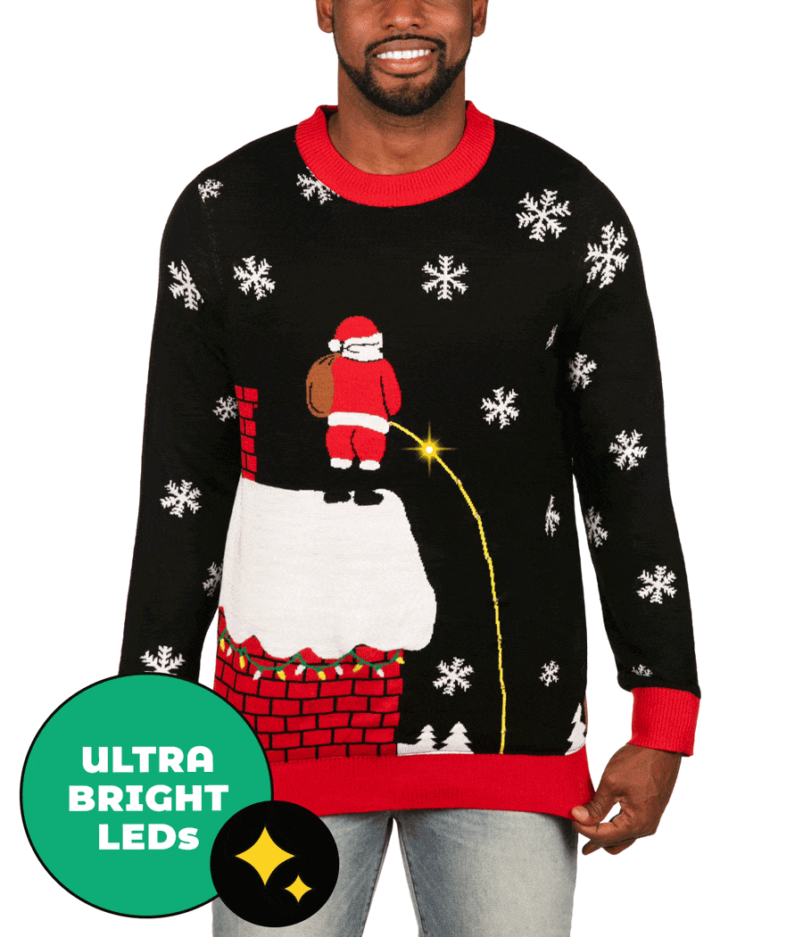 Tipsy Elves Men’s Leaky Roof Light-Up Christmas Sweater Medium