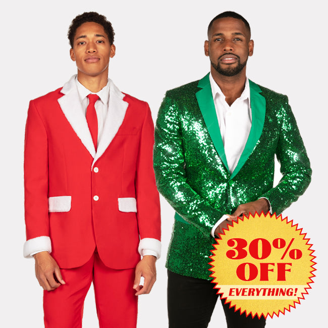 shop christmas blazers - Men's Green Sequin All Over Blazer and Men's Furry Santa Blazer with Tie