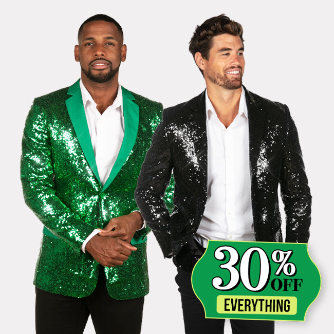 shop christmas blazers - Men's Green Sequin All Over Blazer and Men's black sequin all over blazer