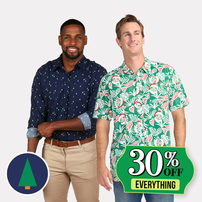 shop button down shirts - men's tree time long sleeve button down shirt and men's santa palms button down shirt