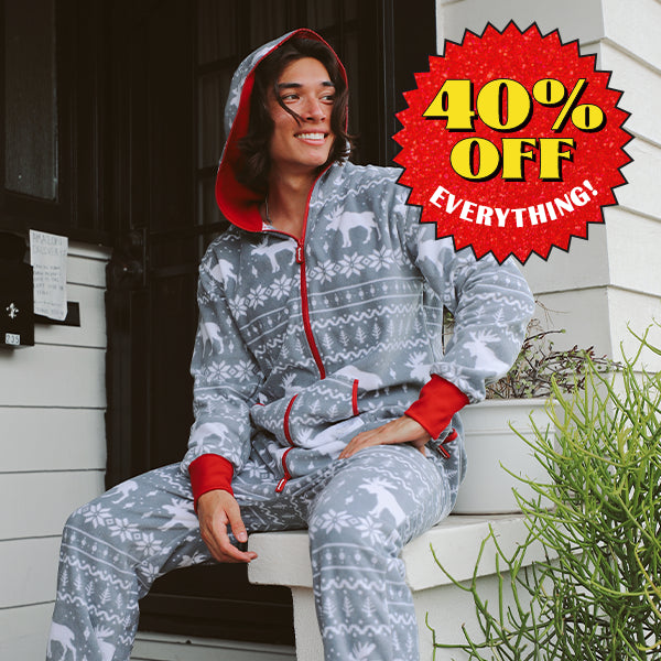 shop men's christmas jumpsuits - men's grey moose jumpsuit