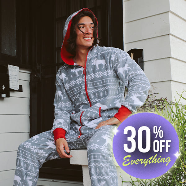 shop men's christmas jumpsuits - men's grey moose jumpsuit