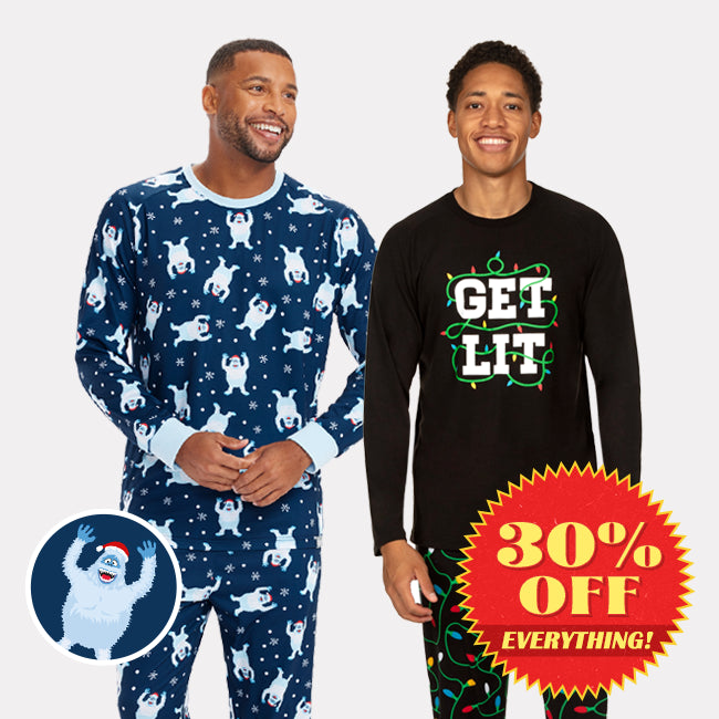 shop Christmas pajamas - Men's Bumble Pajama Set and Men's get lit pajama set