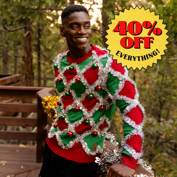 shop men's ugly christmas sweaters - men's tacky tinsel ugly christmas sweater