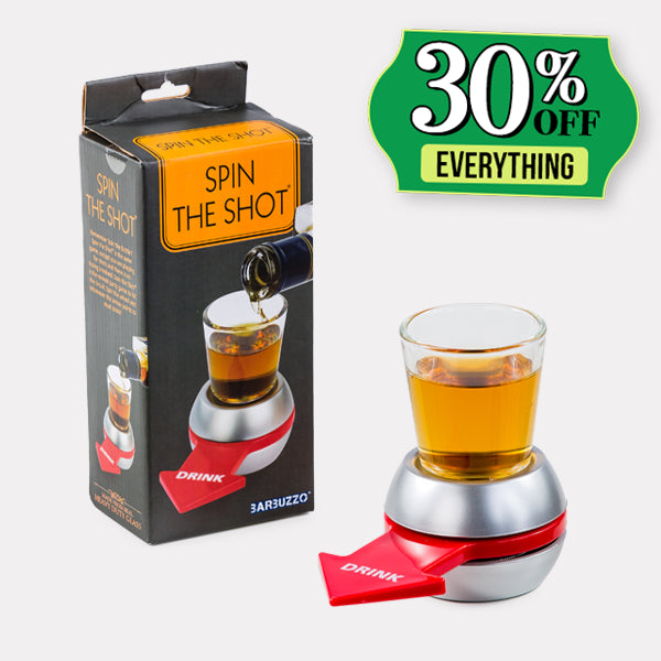 shop 30% off white elephant gifts - image of spin the shot game