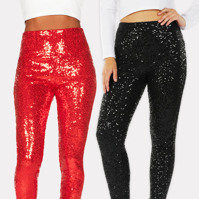 shop sequin leggings - red sequin high waisted leggings and black sequin high waisted leggings