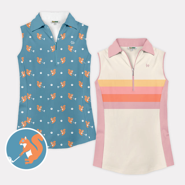 shop golf polos - women's squirrel and women's stroke of sunset golf polos