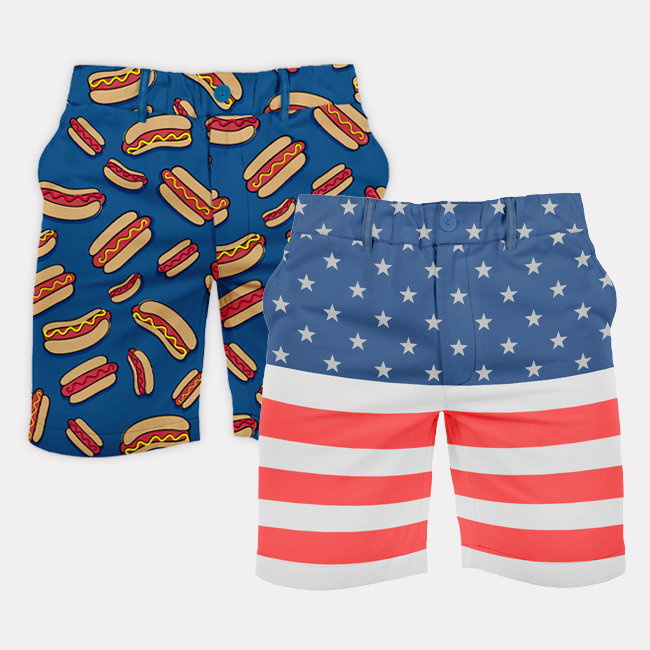 shop bottoms - image of men's hot dog golf shorts and men's united we stand shorts