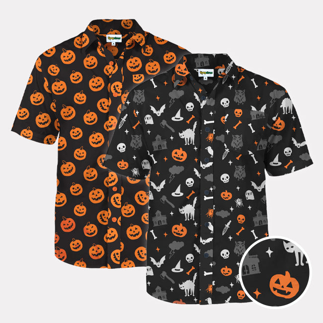 shop button down shirts - men's halloween night and men's pumpkin button down shirts