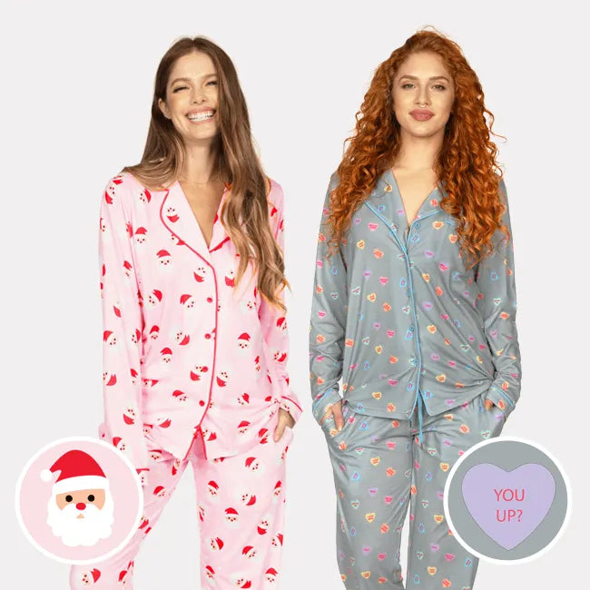 shop pajamas - image of two women wearing pajamas