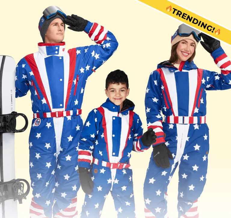 shop matching family snow suits - image of family wearing americana snow suits