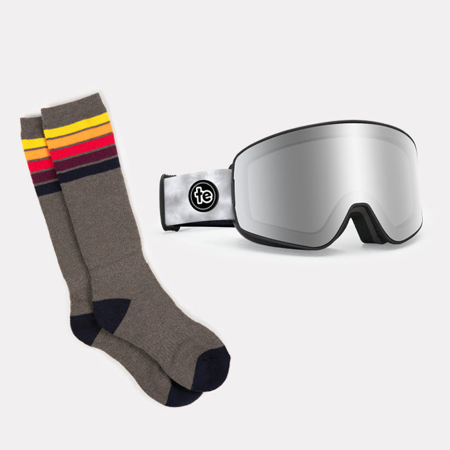 shop snow accessories - smoke and mirrors goggles and men's sunset slopes performance socks