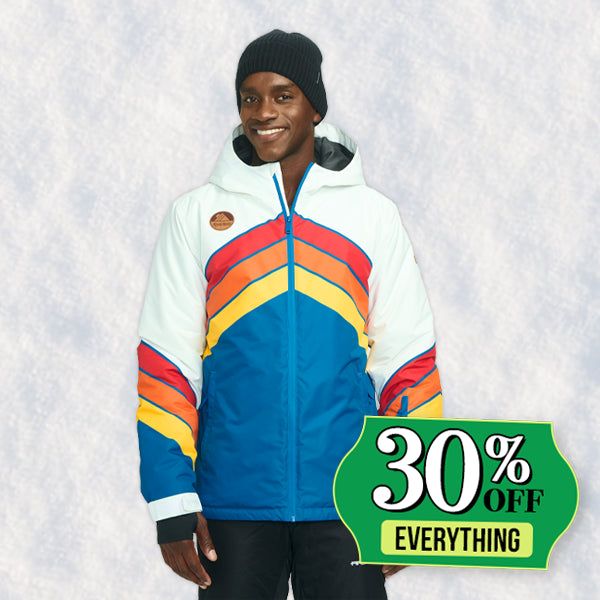 shop 30% off snow jackets - image of model wearing men's paving ways snow jacket