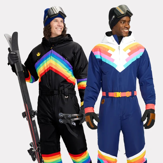 shop snow suits - men's midnight shredder snow suit and men's Santa Fe shredder snow suit