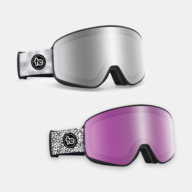 shop snow accessories - champagne powder goggles + smoke show goggles