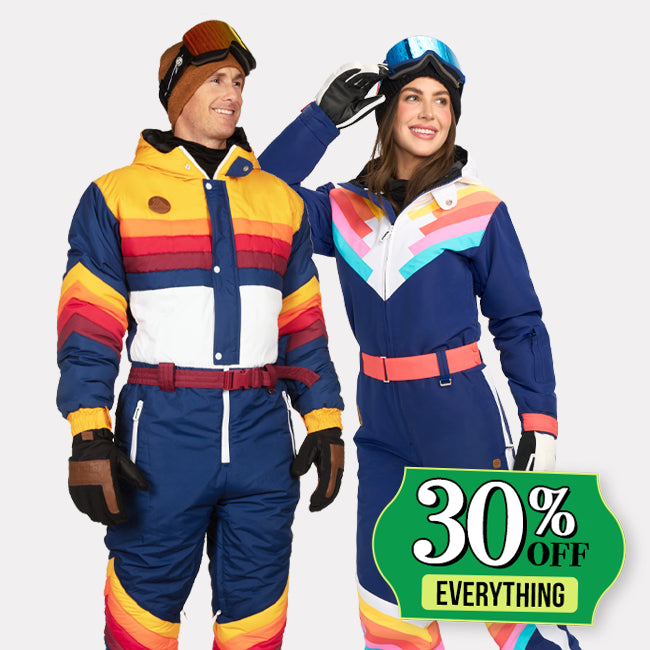 shop ski and snow suits - women's Santa Fe shredder and men's vintage freestyle snow suit