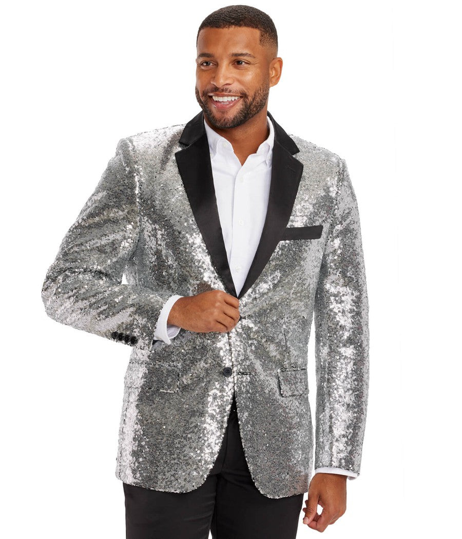 Men's Silver Sequin Blazer Image 2