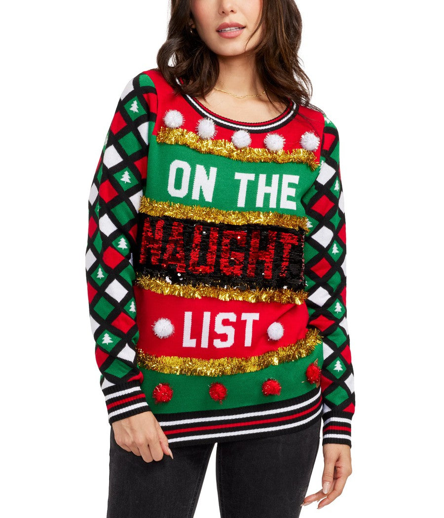 Naughty or Nice Reversible Sequin Ugly Christmas Sweater Women s Christmas Outfits Tipsy Elves