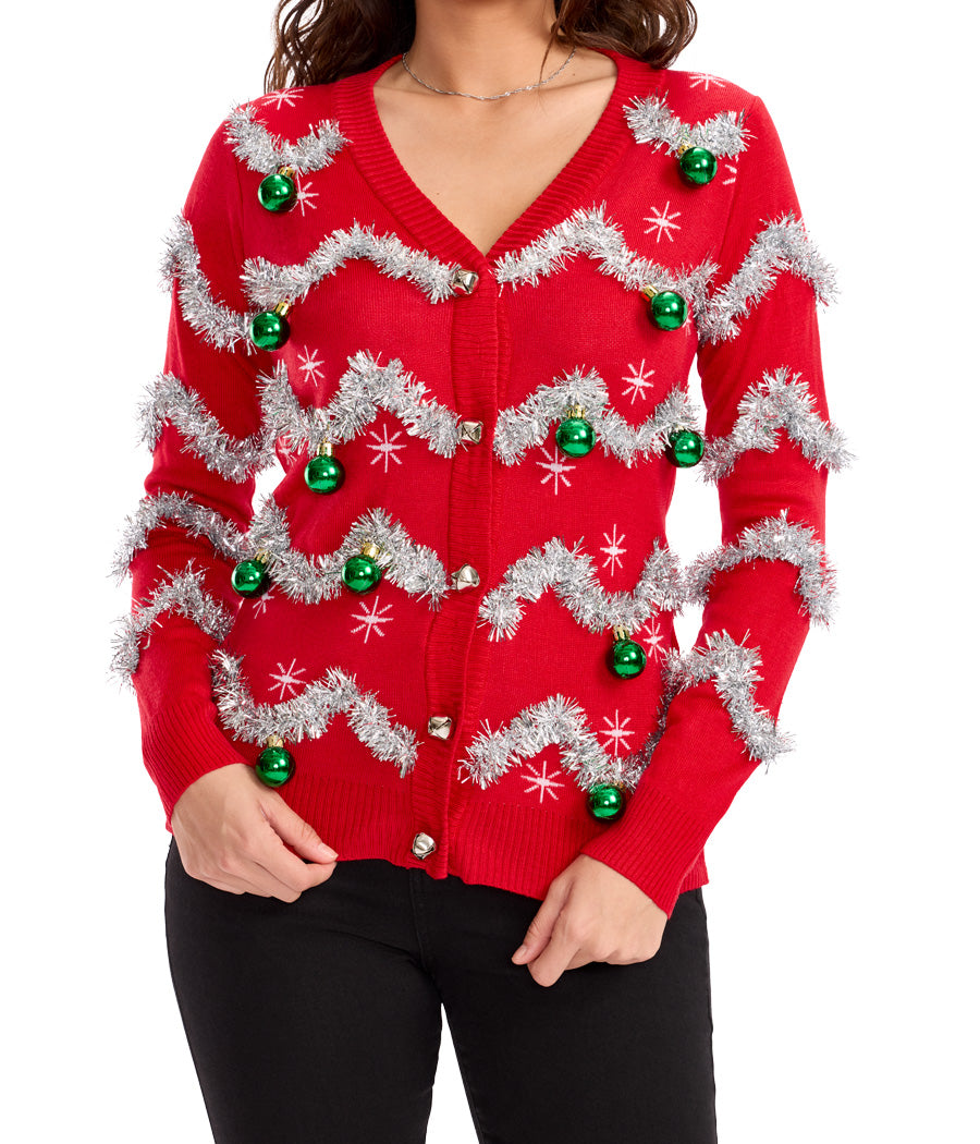 Women's Tinsel Ugly Christmas Cardigan Sweater