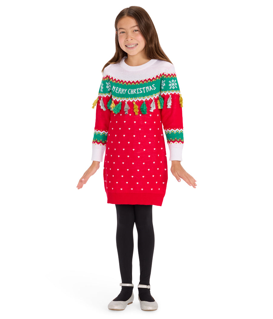 Girl's Merry Christmas Tassel Sweater Dress