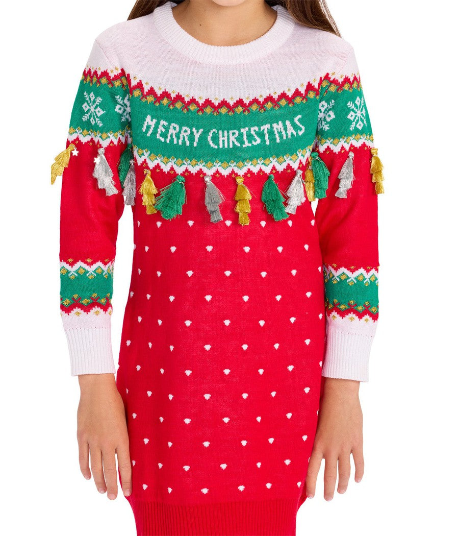 Girl's Merry Christmas Tassel Sweater Dress