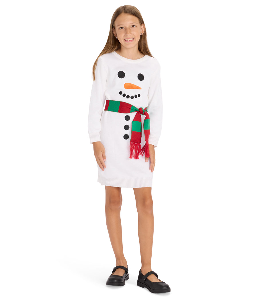 Girl's Snowman Scarf Sweater Dress