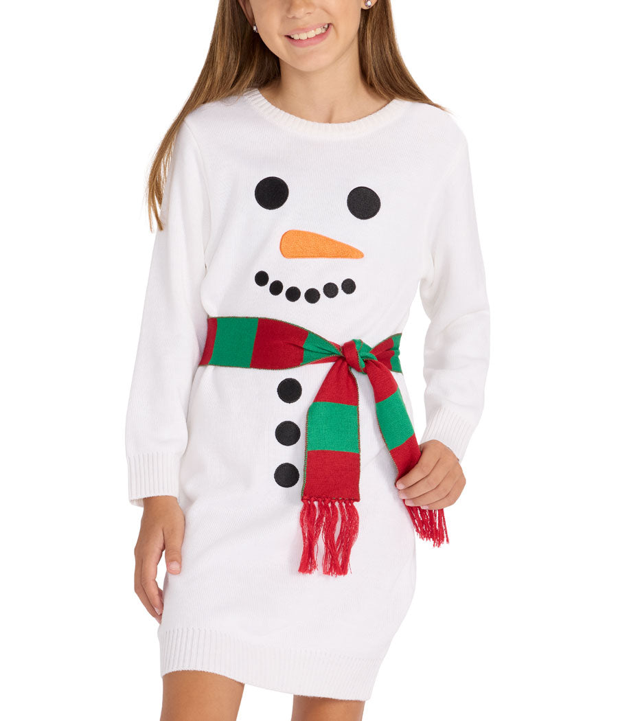 Girl's Snowman Scarf Sweater Dress