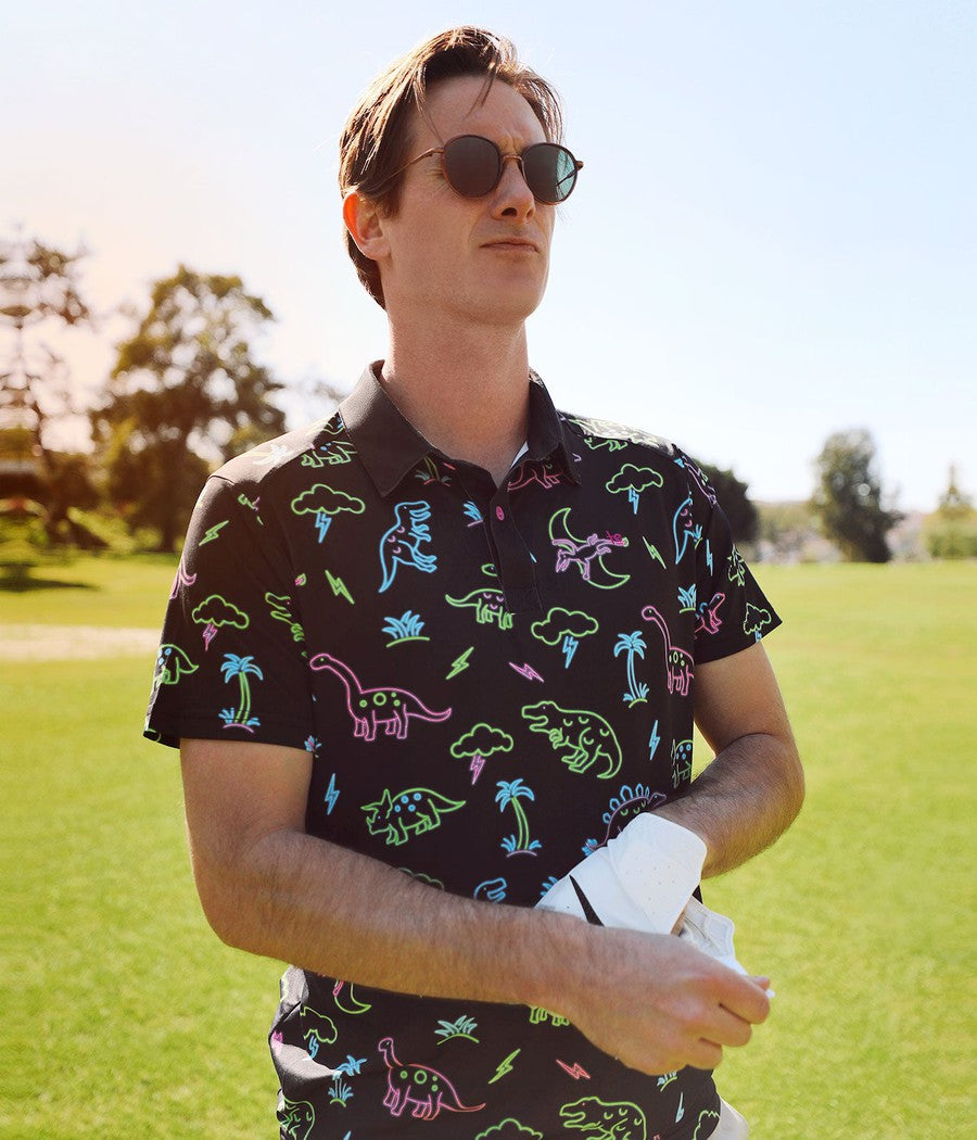 Men's Neon Dinosaur Golf Polo