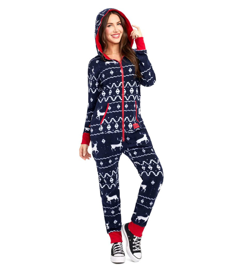 Women's Blue Reindeer Christmas Jumpsuit | Tipsy Elves