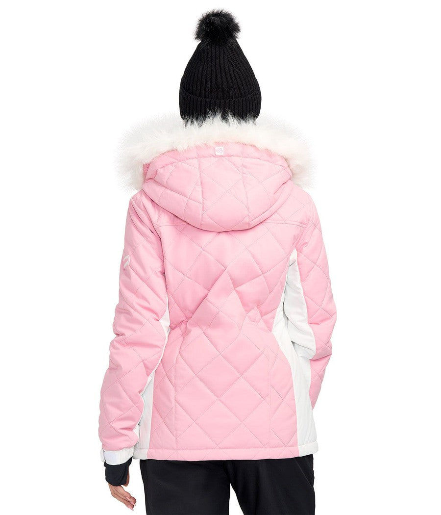 Pink ski jacket fur 2024 hood