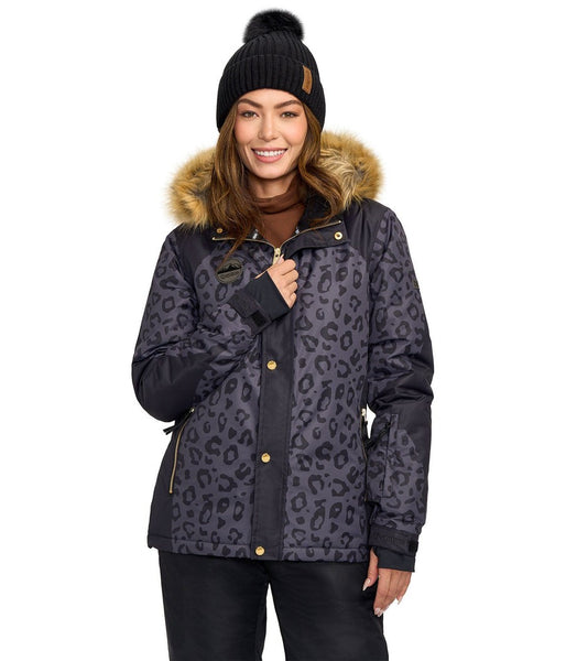 BB Dakota orders Womens Wild Thing Snow Winter Jacket S Black Tan Leopard Soft Faux Fur