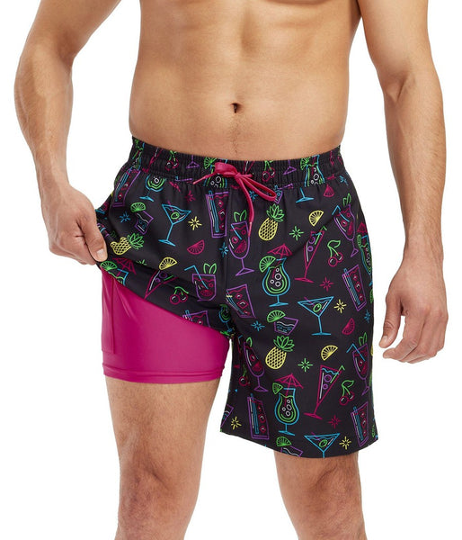 Neon Dinosaur Stretch Swim Trunks: Men's Summer Outfits