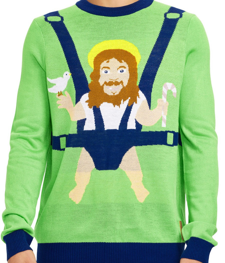 Tipsy Elves Medium good Ugly Christmas Sweater Green Baby Jesus Round Neck