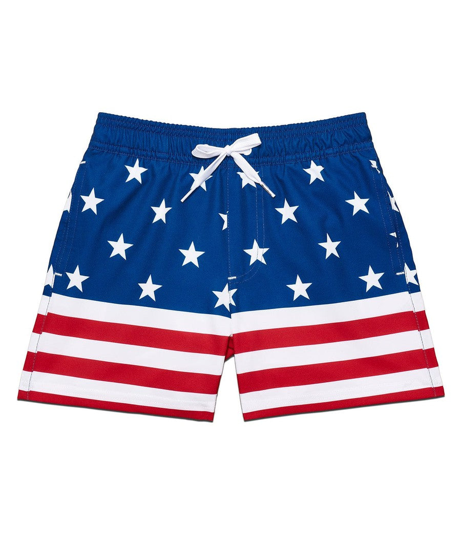 American Flag Stretch Swim Trunks: Boy's Summer Outfits | Tipsy Elves