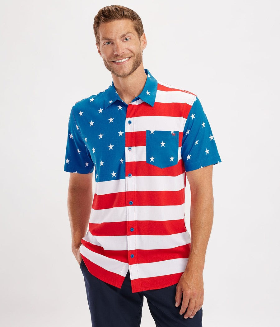 Men s American Flag Hawaiian Shirt Tipsy Elves