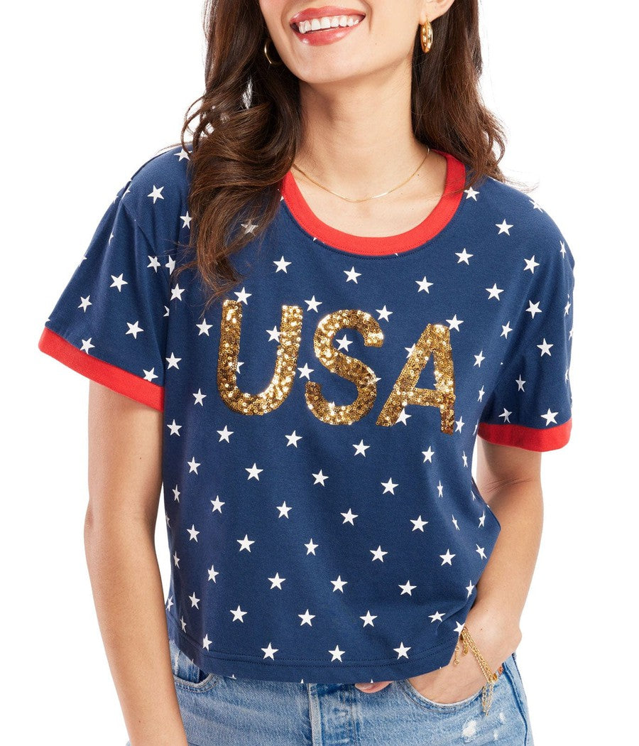 Women's USA Takes Gold Sequin Cropped Tee