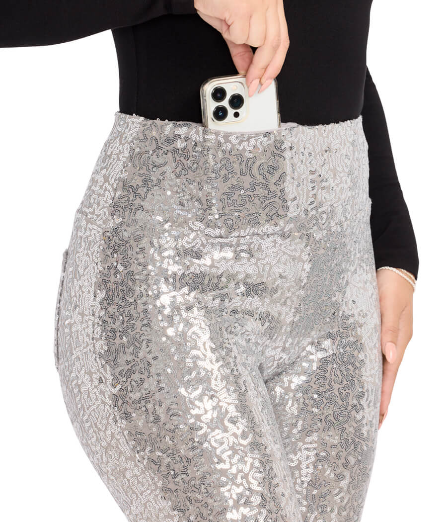 Silver Sequin Flare Leggings