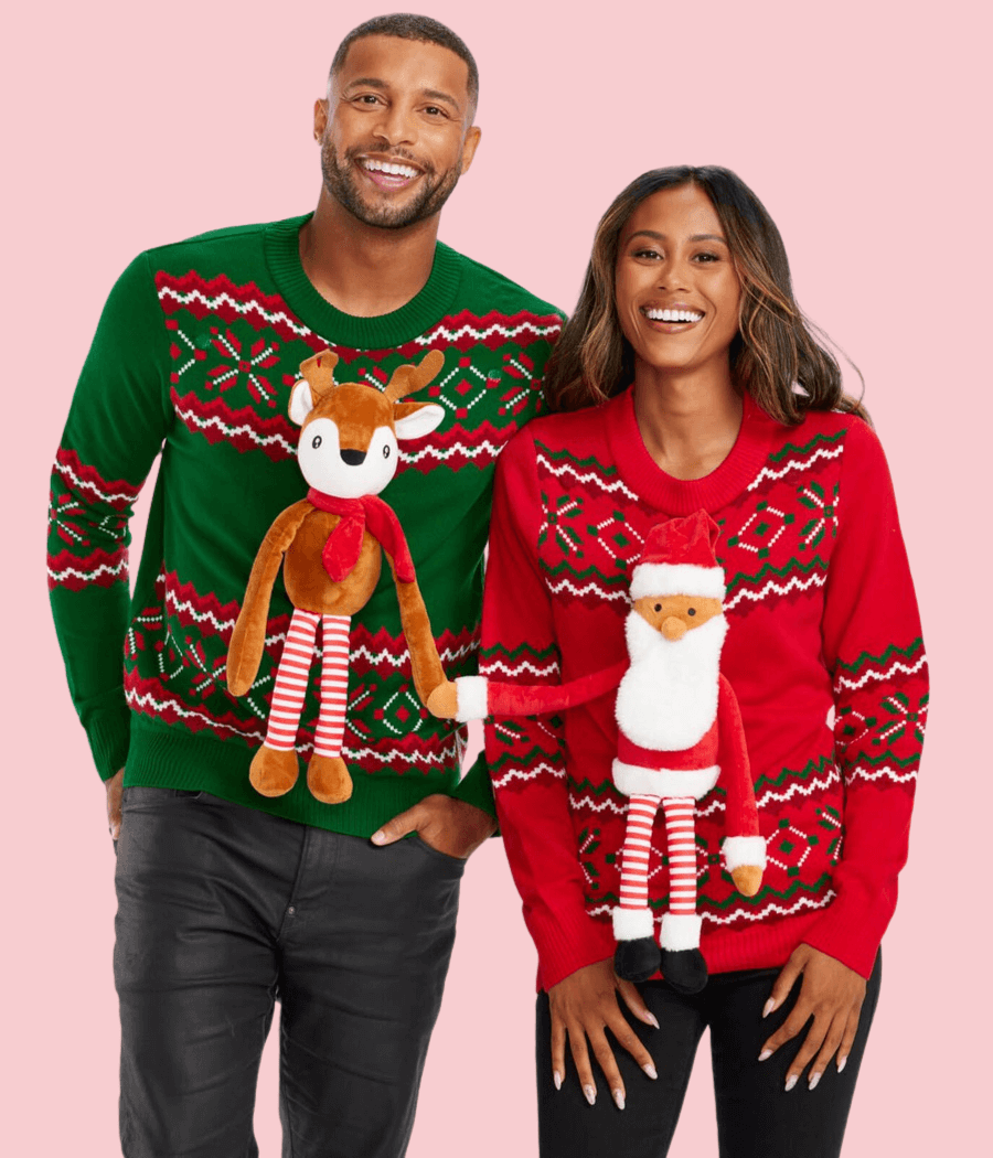 Reindeer & Santa Magnetic Duo Ugly Christmas Sweaters (Unisex)