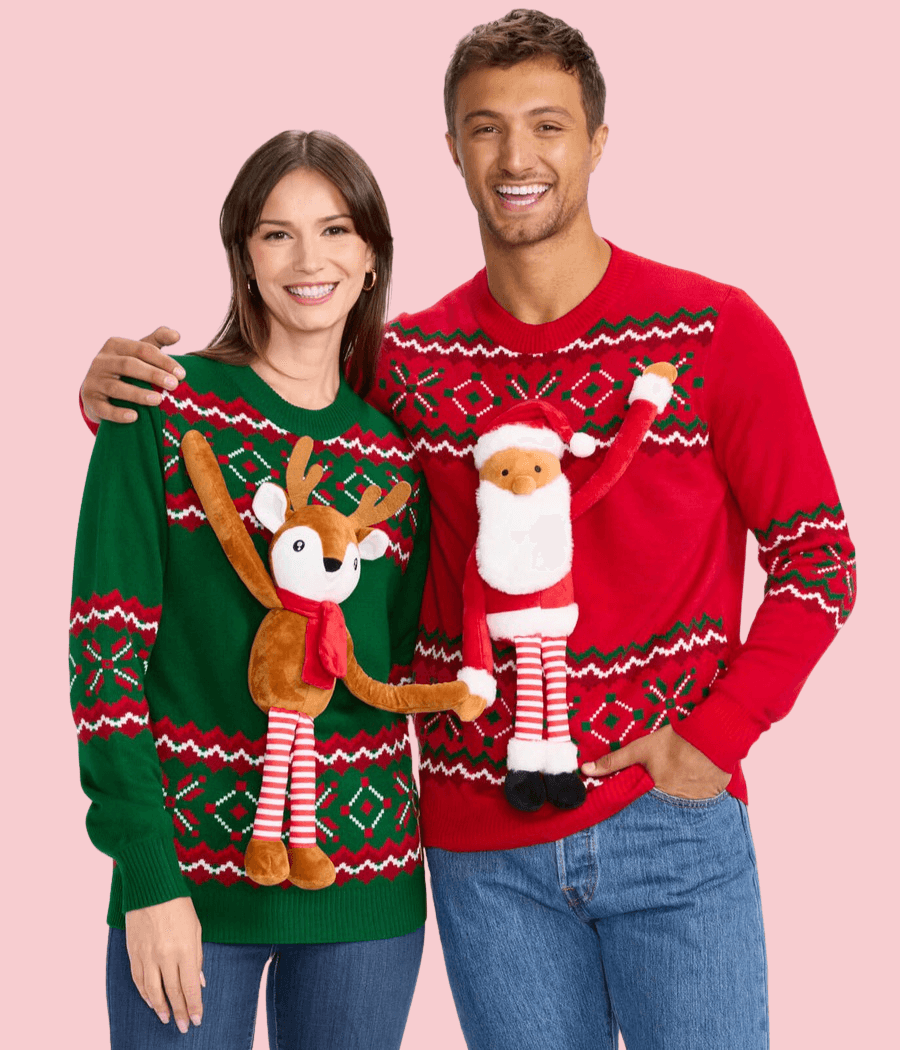 Reindeer & Santa Magnetic Duo Ugly Christmas Sweaters (Unisex)