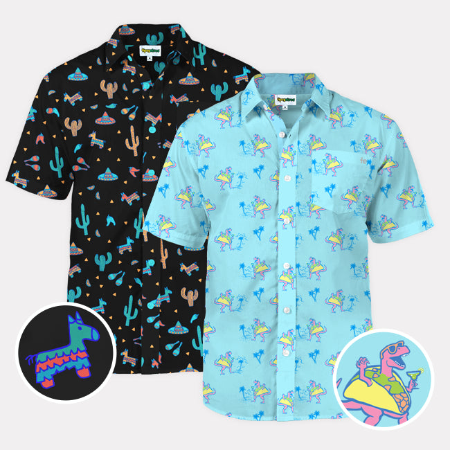 shop hawaiian shirts - men's midnight fiesta and men's tacosaurus hawaiian shirts