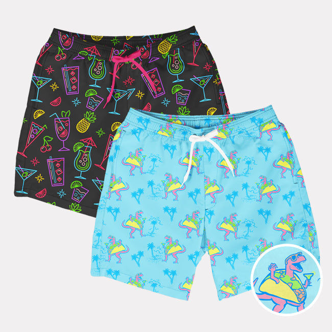 shop swim trunks - tacosaurus stretch swim trunk and men's neon nightcap stretch swim trunks