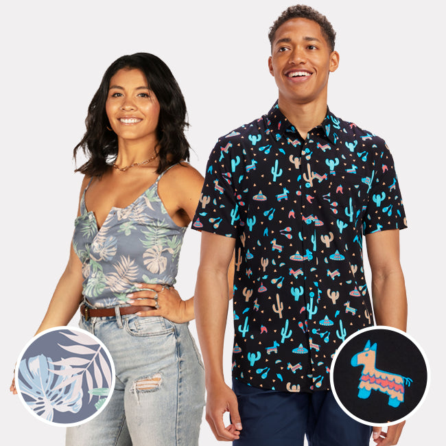 shop hawaiian shirts - men's midnight fiesta hawaiian shirt and women's bahama mama hawaiian tank top