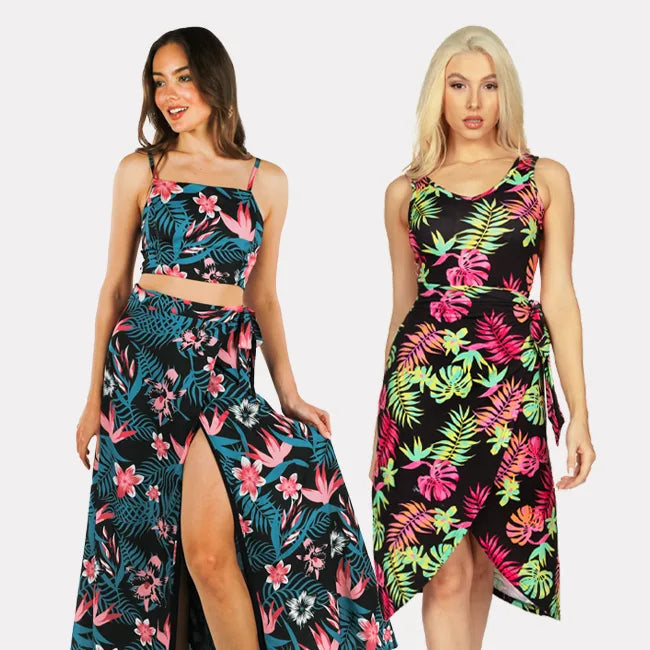 shop dresses - Women's Breezy Botanics 2-Piece Maxi Dress and Women's Vibrant Vibes Midi Dress