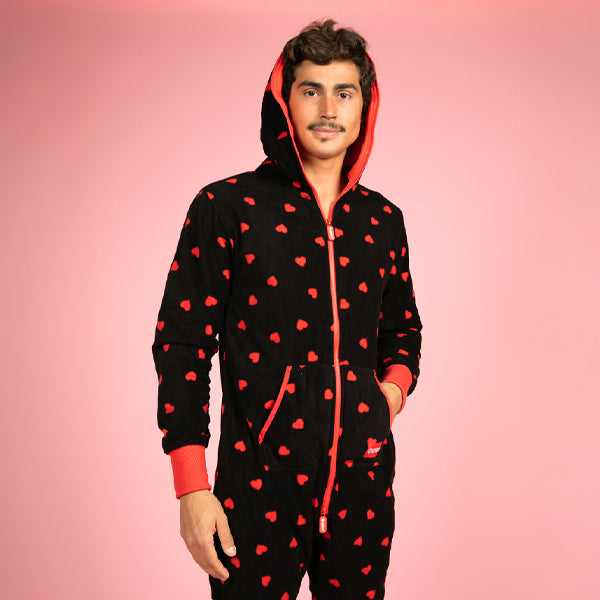 shop men's Valentine's Day gifts - men's hearts on fire jumpsuit