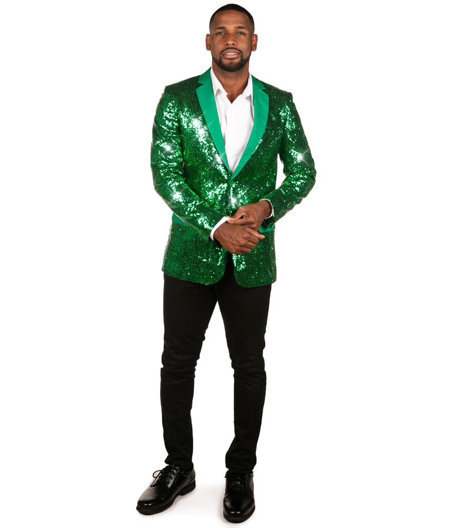 Green Sequin All Over Blazer with Tie: Men's Christmas Outfits