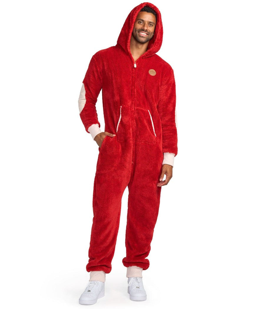 Red Sherpa Jumpsuit Men s Christmas Outfits Tipsy Elves