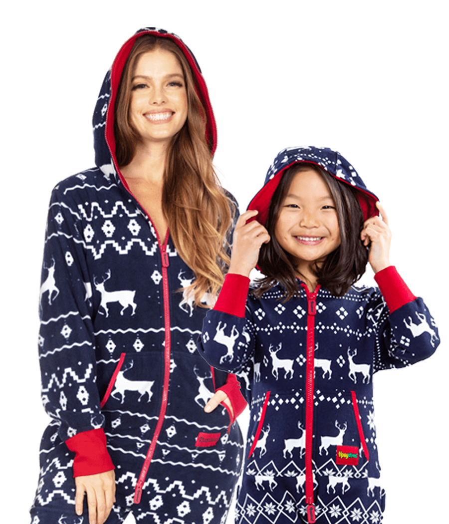 Mommy & Me Blue Reindeer Christmas Jumpsuits Primary Image