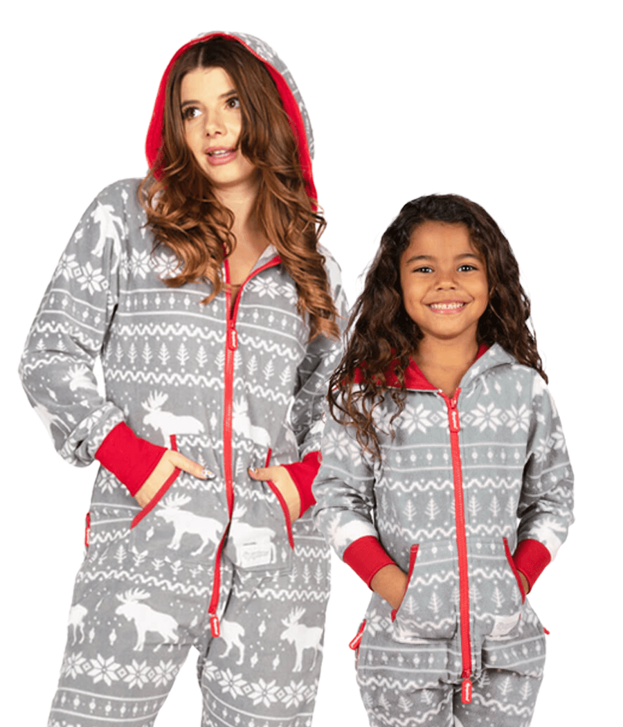 Mommy & Me Grey Moose Christmas Jumpsuits