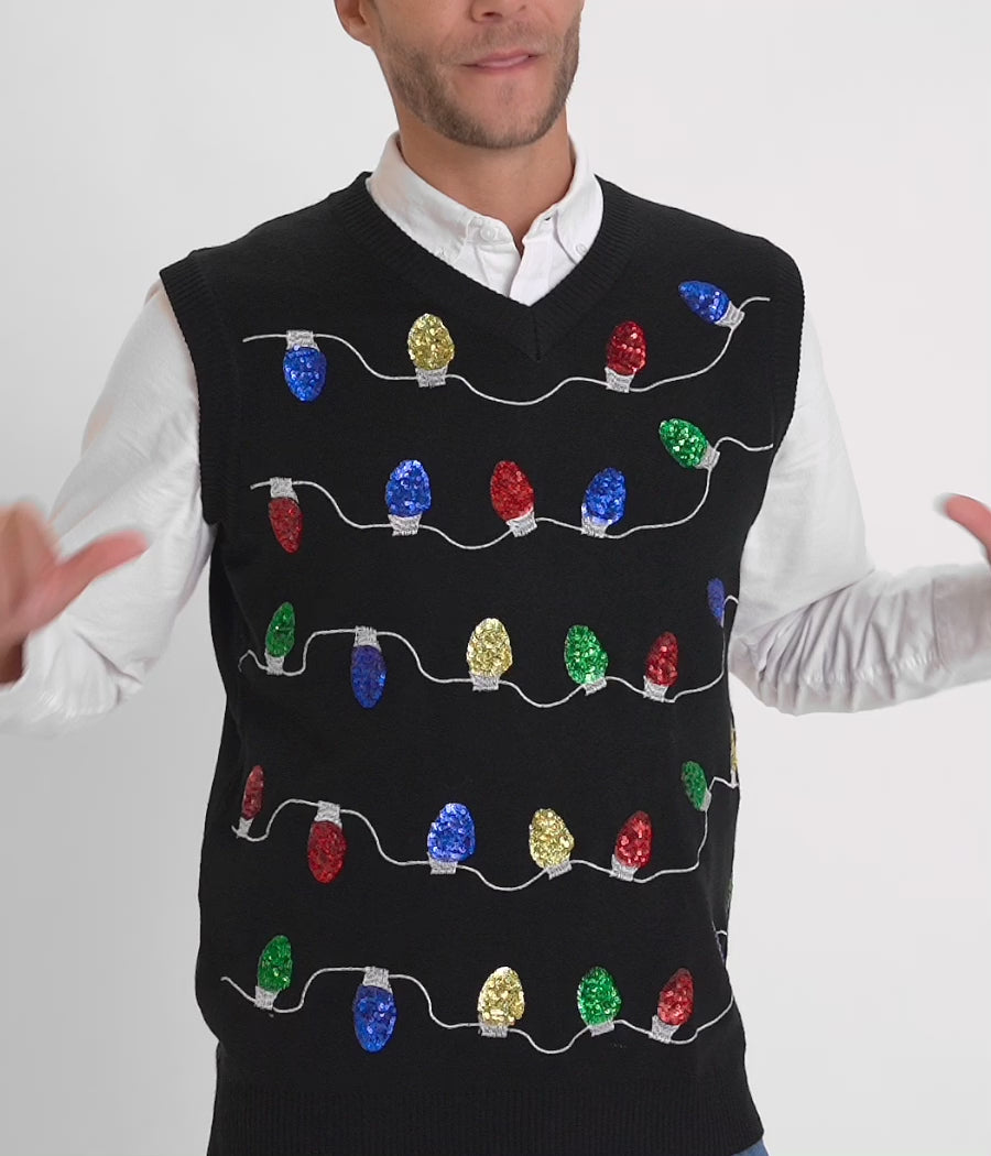 Men's Sequin Tangle Wrangler Ugly Christmas Sweater Vest Image 2